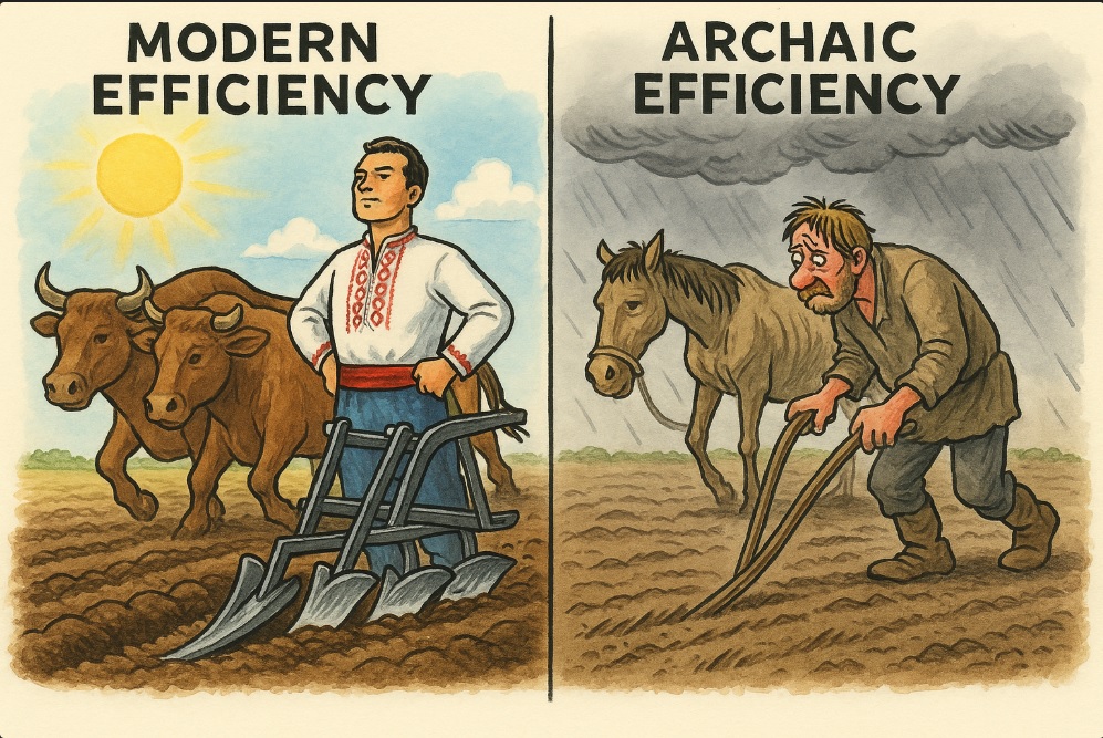 Comparison of Ukrainian plow technology versus primitive Russian sokha